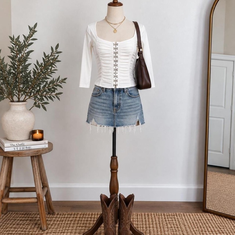 Vertigo Paris White Ruched Hook Front Top Size Medium